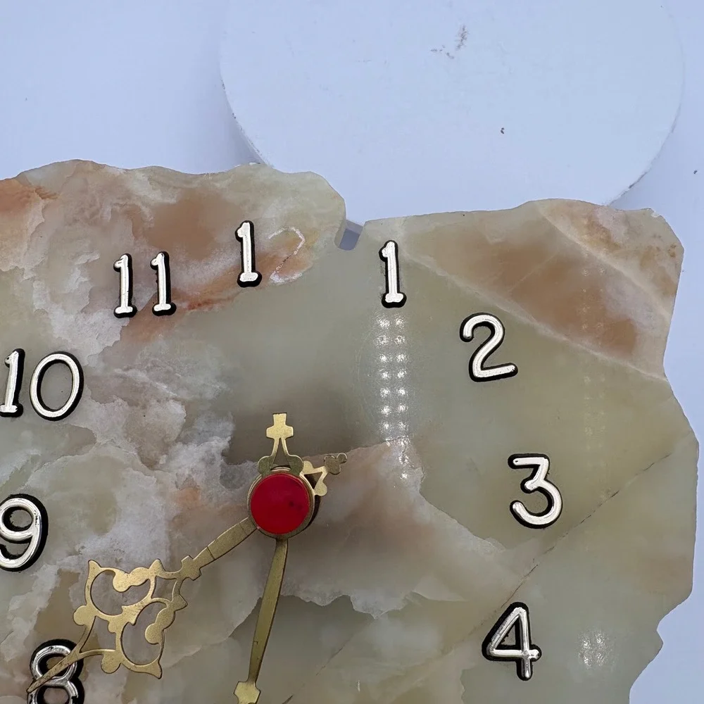 Natural Onyx Stone South America Wall Clock Gold‎ Hands Red Accents